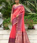 Wine woven banarasi silk saree with blouse