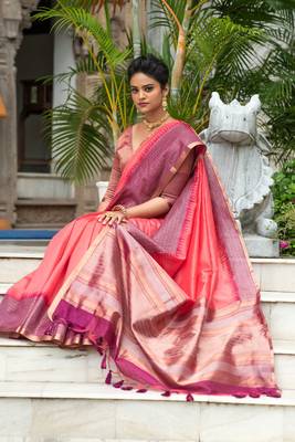 Wine woven banarasi silk saree with blouse 3