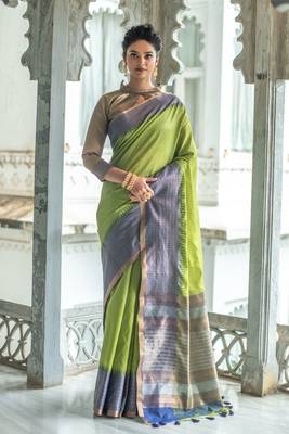 Teal woven banarasi silk saree with blouse 1
