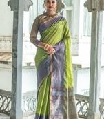 Teal woven banarasi silk saree with blouse