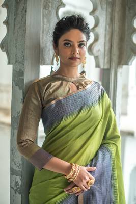 Teal woven banarasi silk saree with blouse 2