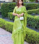 Sky blue woven raw silk saree with blouse