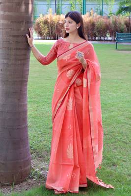 Yellow woven banarasi silk saree with blouse 1