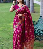 Black woven raw silk saree with blouse