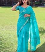 Black woven tussar silk saree with blouse