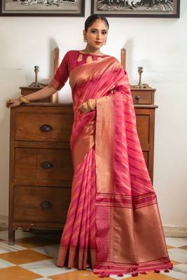 Cream woven tussar silk saree with blouse 1