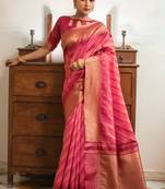 Cream woven tussar silk saree with blouse