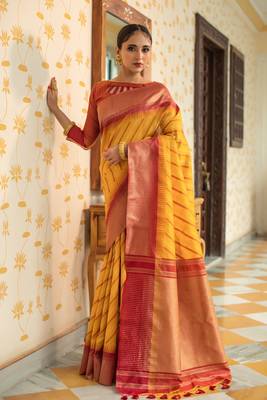 Grey woven tussar silk saree with blouse 1