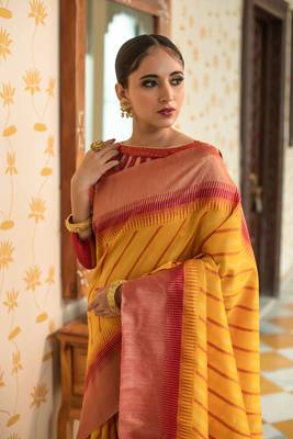 Grey woven tussar silk saree with blouse 2
