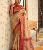 Peach woven tussar silk saree with blouse