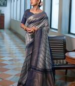 Sea green woven tussar silk saree with blouse