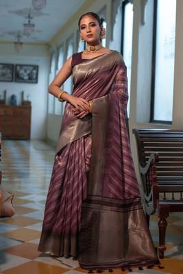 Wine woven tussar silk saree with blouse 3
