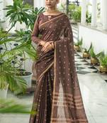 Yellow woven tussar silk saree with blouse