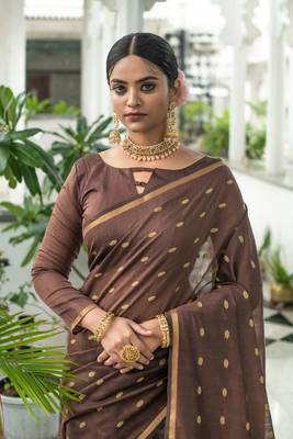 Yellow woven tussar silk saree with blouse 2