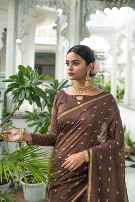 Yellow woven tussar silk saree with blouse 3