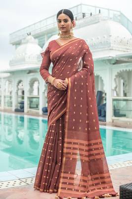 Grey woven tussar silk saree with blouse 1