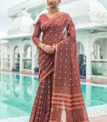 Grey woven tussar silk saree with blouse