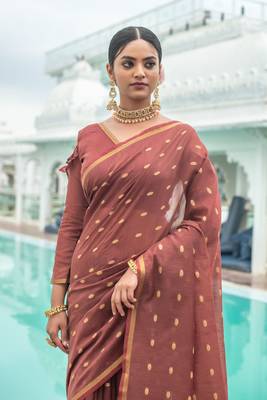 Grey woven tussar silk saree with blouse 2