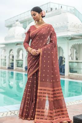 Grey woven tussar silk saree with blouse 3