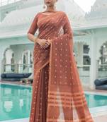 Cream woven tussar silk saree with blouse