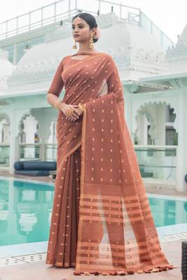 Cream woven tussar silk saree with blouse 3