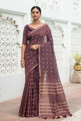 Pink woven tussar silk saree with blouse 1