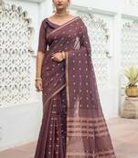 Pink woven tussar silk saree with blouse