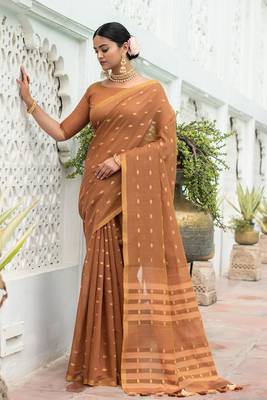 Blue woven linen saree with blouse 1