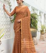 Blue woven linen saree with blouse