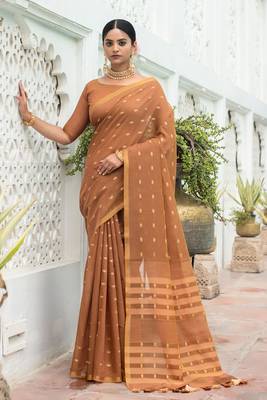 Blue woven linen saree with blouse 3