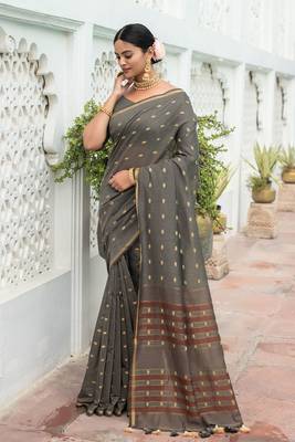 Teal woven linen saree with blouse 1