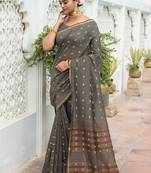 Teal woven linen saree with blouse