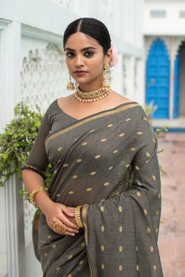 Teal woven linen saree with blouse 2