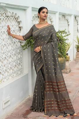 Teal woven linen saree with blouse 3