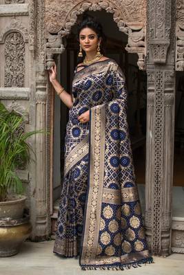 Orange woven linen saree with blouse 1