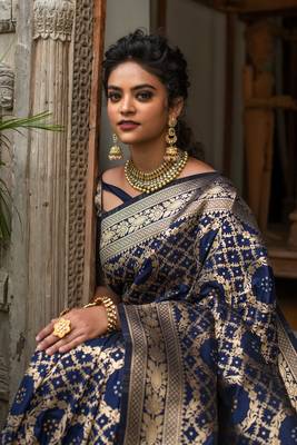 Orange woven linen saree with blouse 2