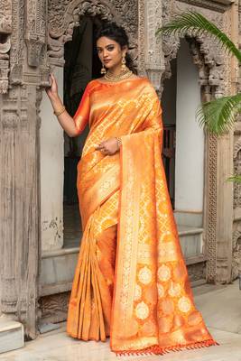 Pink woven linen saree with blouse 1