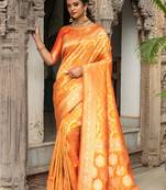 Pink woven linen saree with blouse