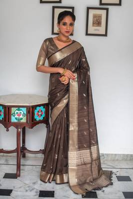Wine woven linen saree with blouse 1