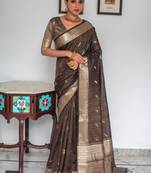 Wine woven linen saree with blouse