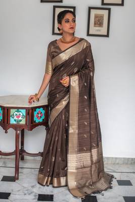 Wine woven linen saree with blouse 3
