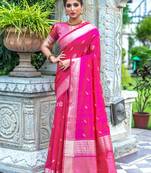 Pink woven silk saree with blouse