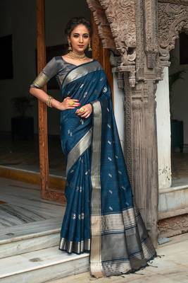Yellow woven linen saree with blouse 1