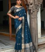 Yellow woven linen saree with blouse