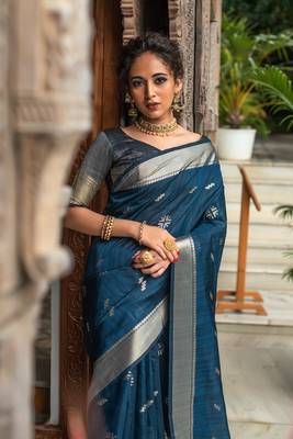 Yellow woven linen saree with blouse 2