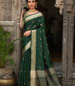 Olive woven linen saree with blouse