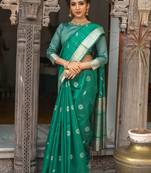 Red woven tussar silk saree with blouse