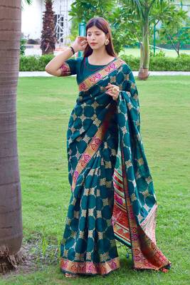 Yellow woven linen saree with blouse 1