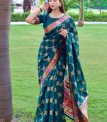 Yellow woven linen saree with blouse