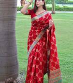 Sea green hand woven raw silk saree with blouse